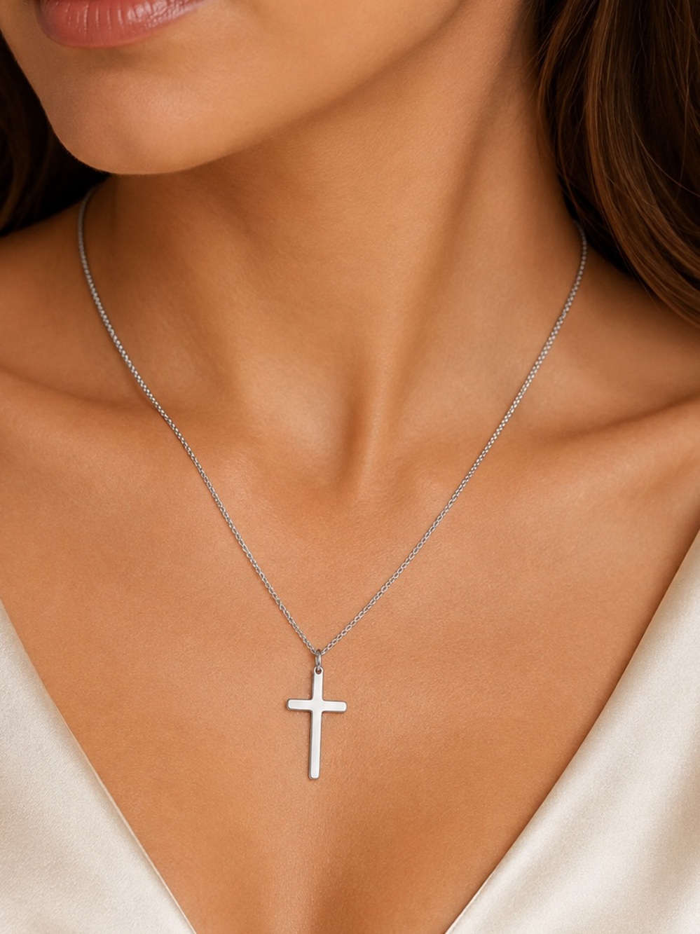 Silver Cross Necklace for Women, Stainless Steel Cross Pendant, Faith Jewelry